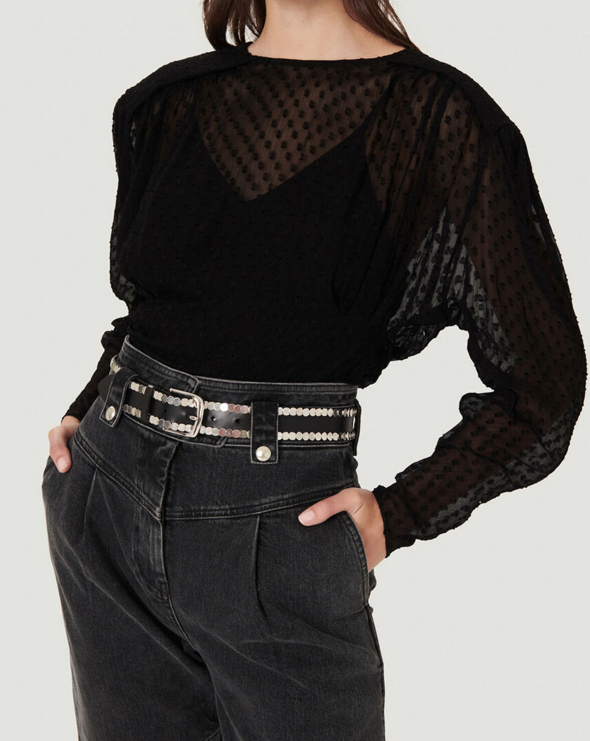 DRAKE SHEER DOTTED BLOUSE TOP image number null